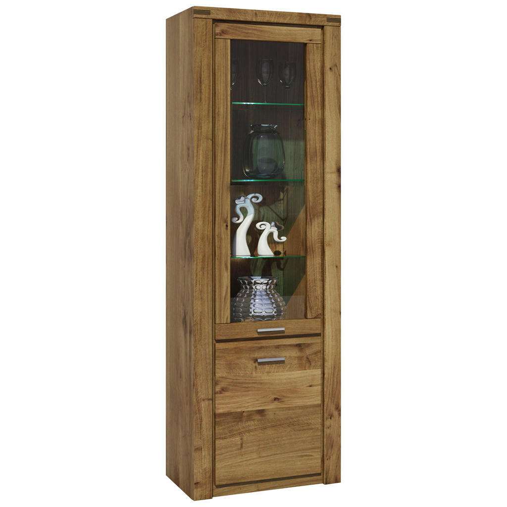 VITRINE Wildeiche furniert, massiv Eichefarben