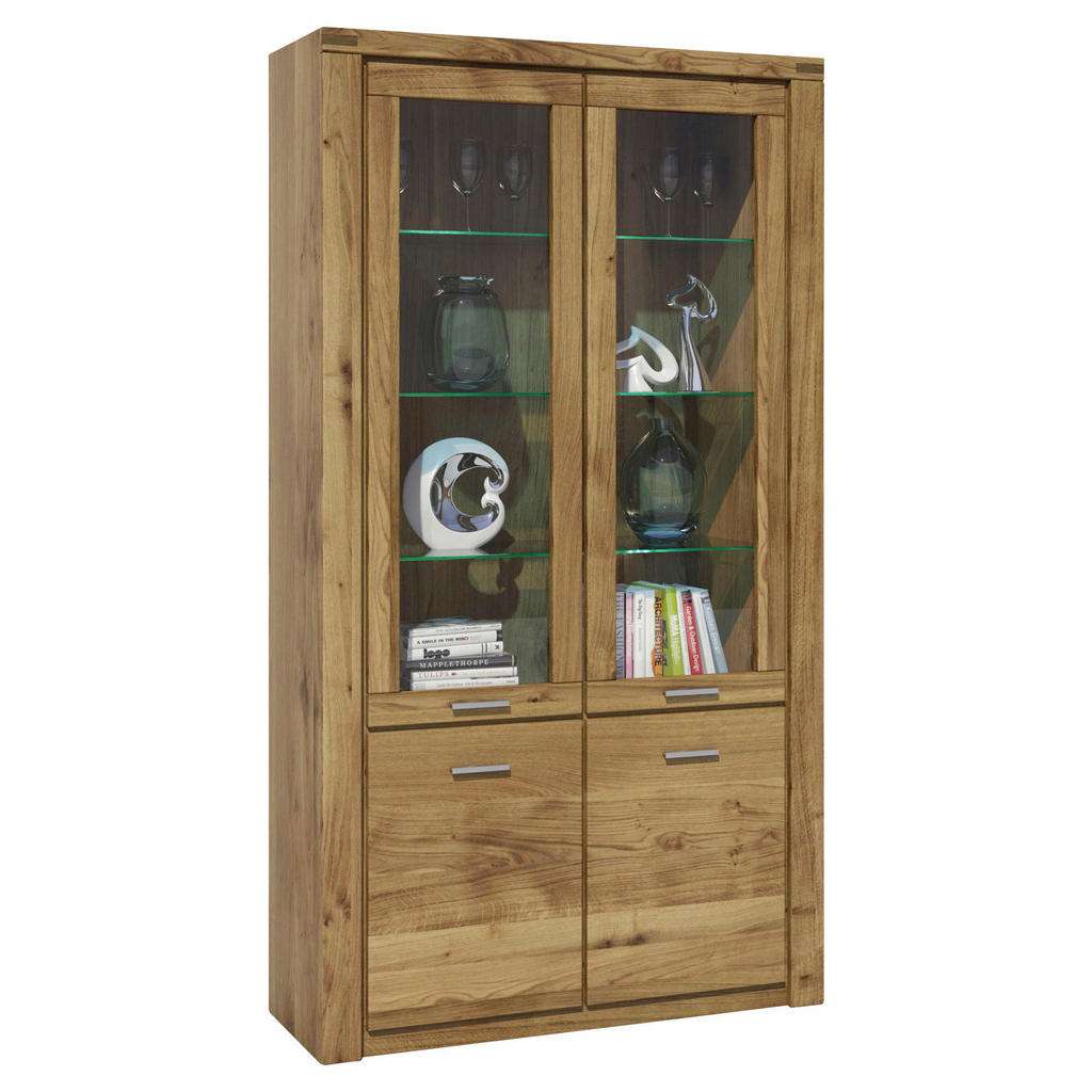 VITRINE Wildeiche furniert, massiv Eichefarben