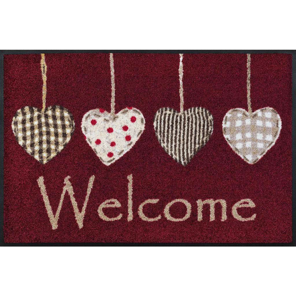 FUßMATTE 50/75 cm Herz Rot, Beige
