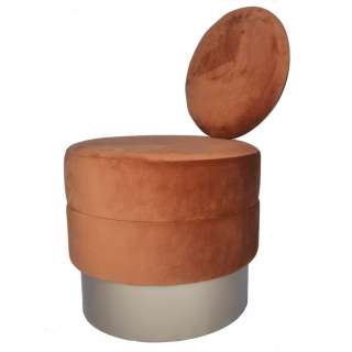 HOCKER Samt Recyclingholz Orange