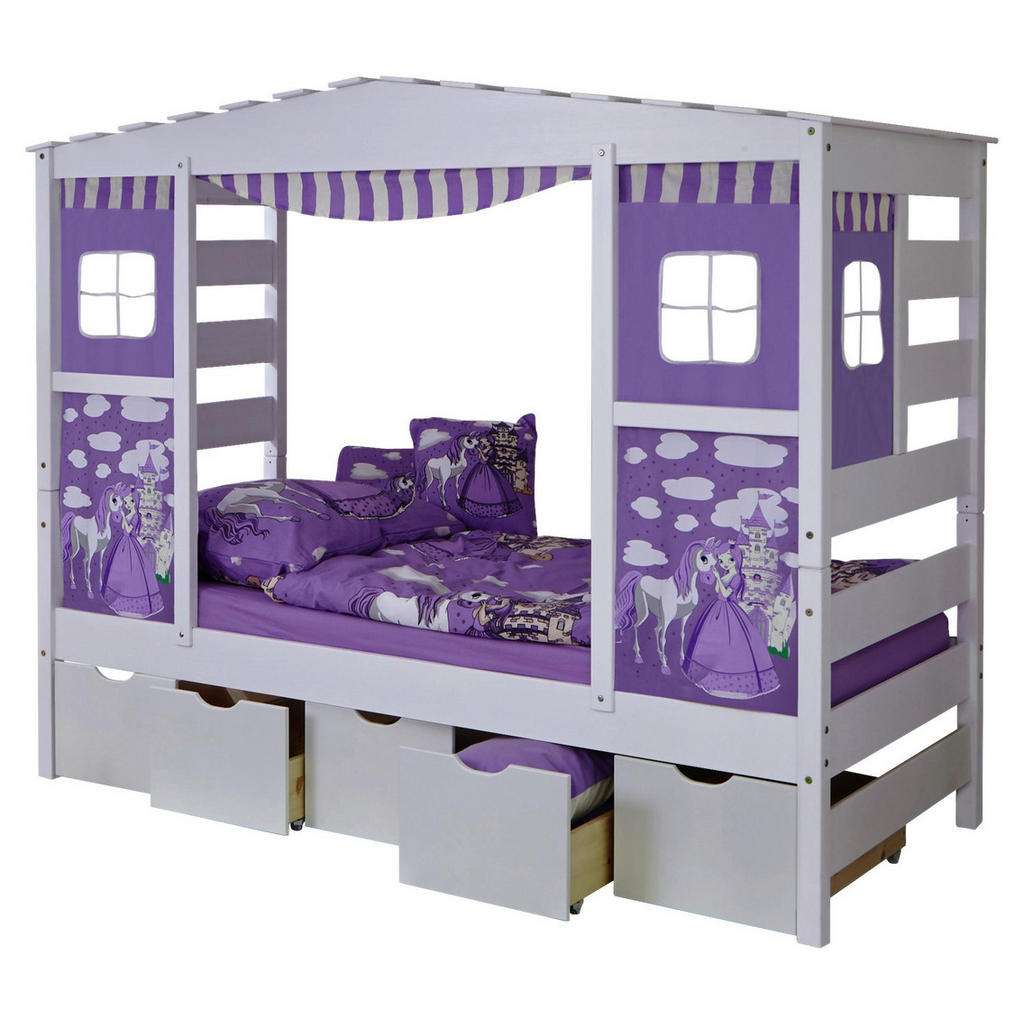 SPIELBETT Kiefer massiv 90/200 cm Weiß, Flieder