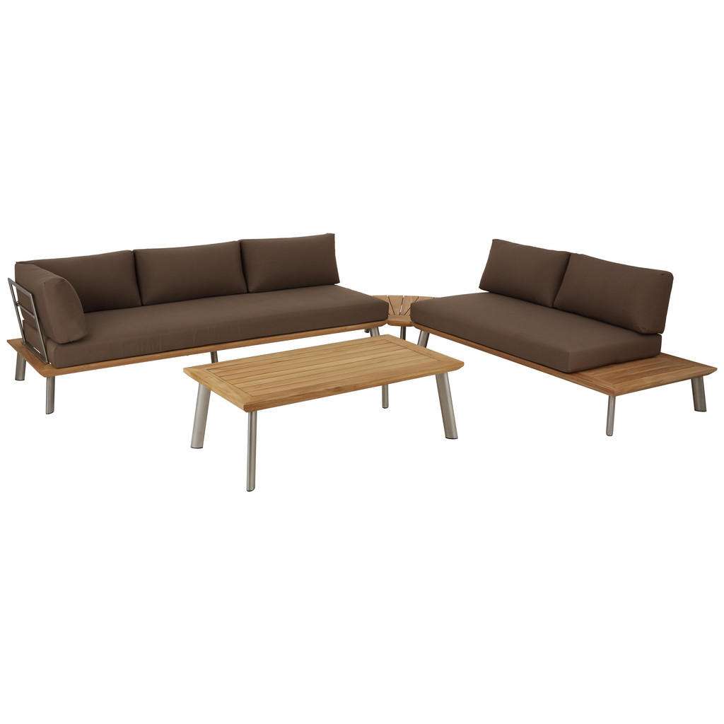 LOUNGEGARNITUR Edelstahlfarben, Beige, Teakfarben Teakholz massiv Edelstahl