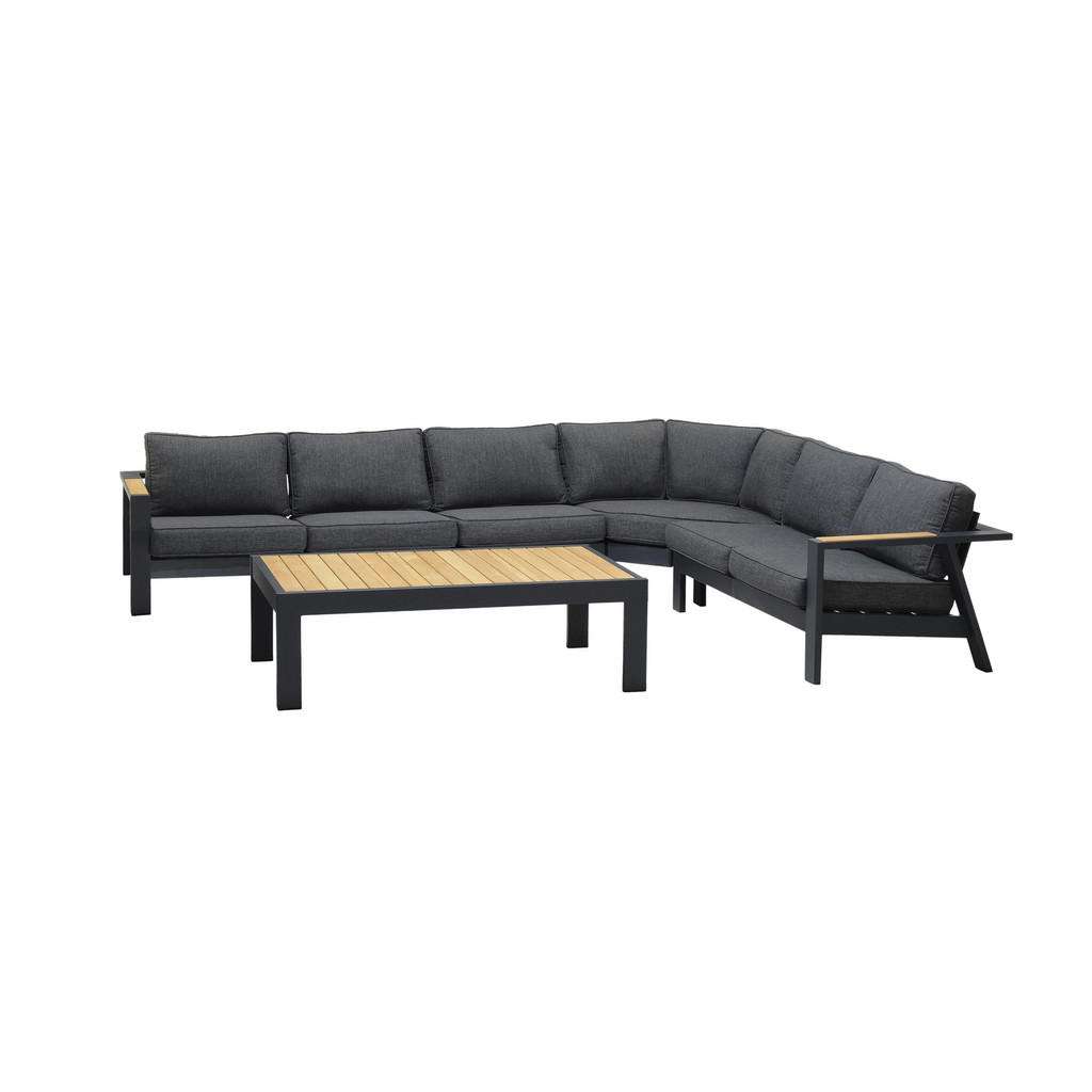 LOUNGEGARNITUR Grau, Dunkelgrau, Teakfarben Teakholz massiv Aluminium