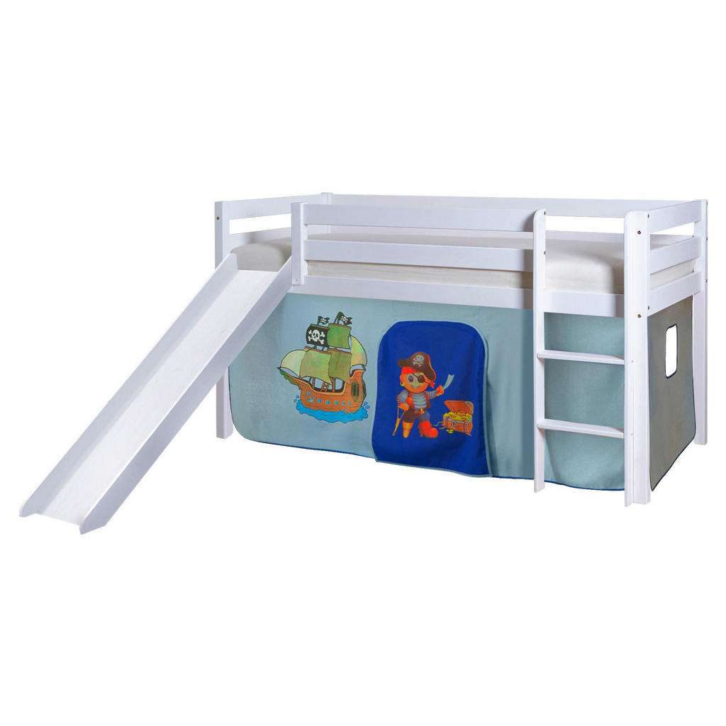 SPIELBETT Kiefer massiv 90/200 cm Blau, Weiß