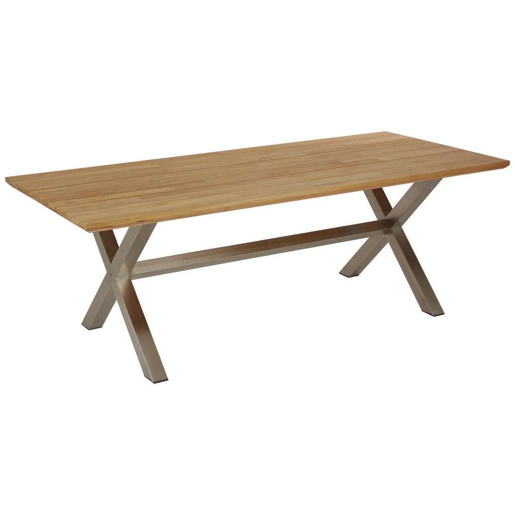 GARTENTISCH Holz, Metall Edelstahlfarben, Teakfarben