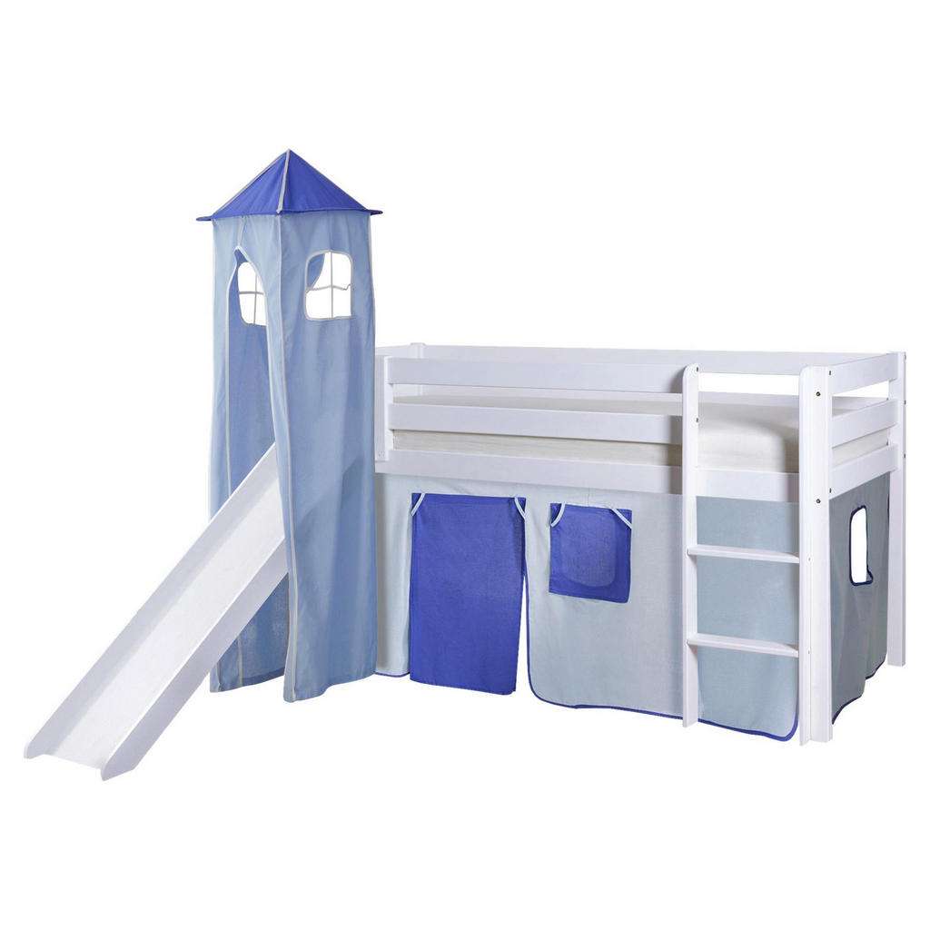 SPIELBETT Kiefer massiv 90/200 cm Weiß, Hellblau, Dunkelblau