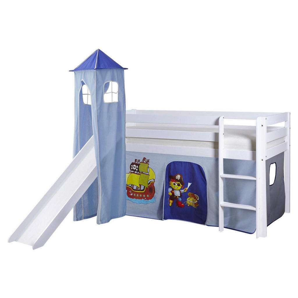SPIELBETT Kiefer massiv 90/200 cm Blau, Weiß