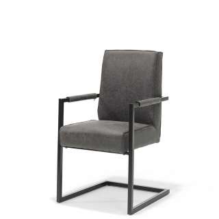 Freischwinger Esstischsessel in Anthrazit Kunstleder Metallgestell (2er Set)