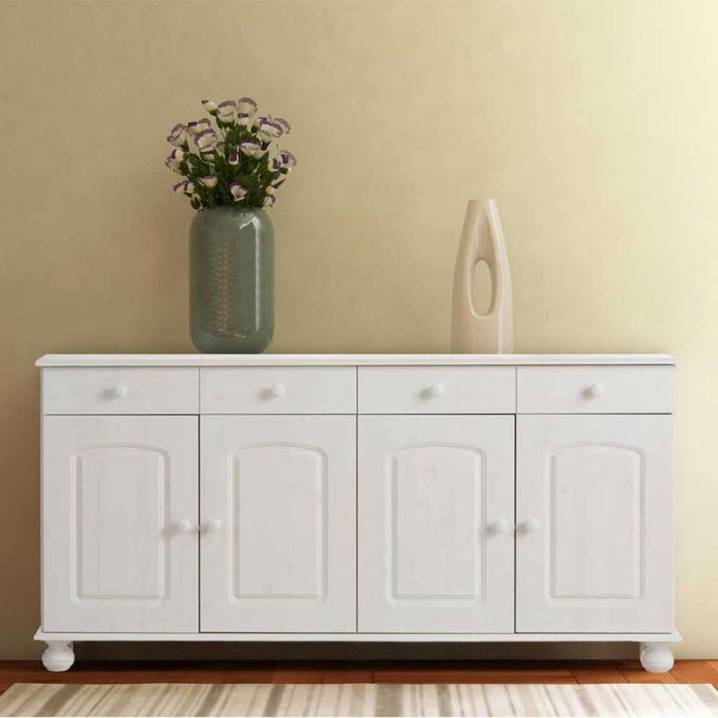Echtholz Sideboard in Weiß lasiert Kiefer Massivholz