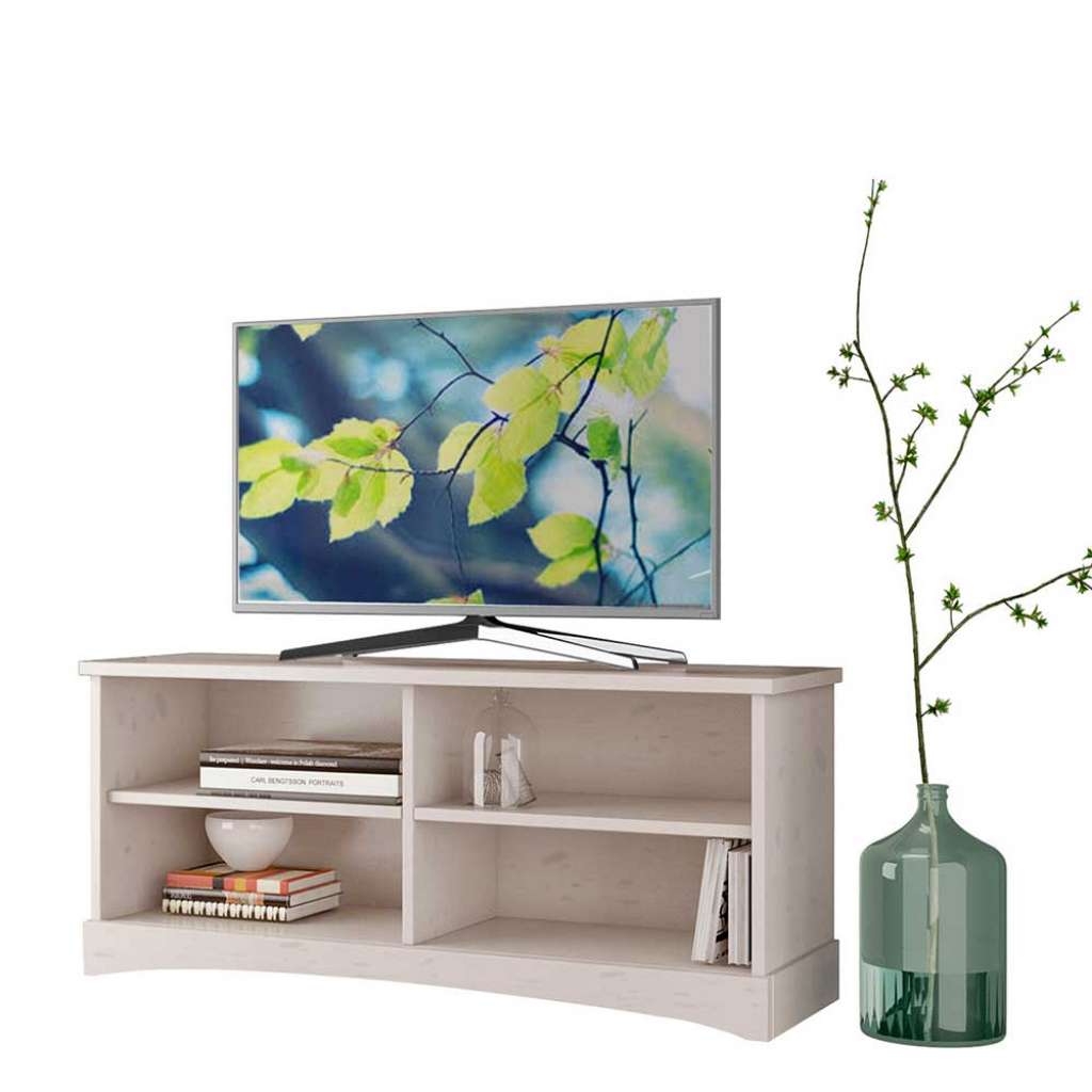 TV Board in Weiß Kiefer massiv vier offenen Fächern