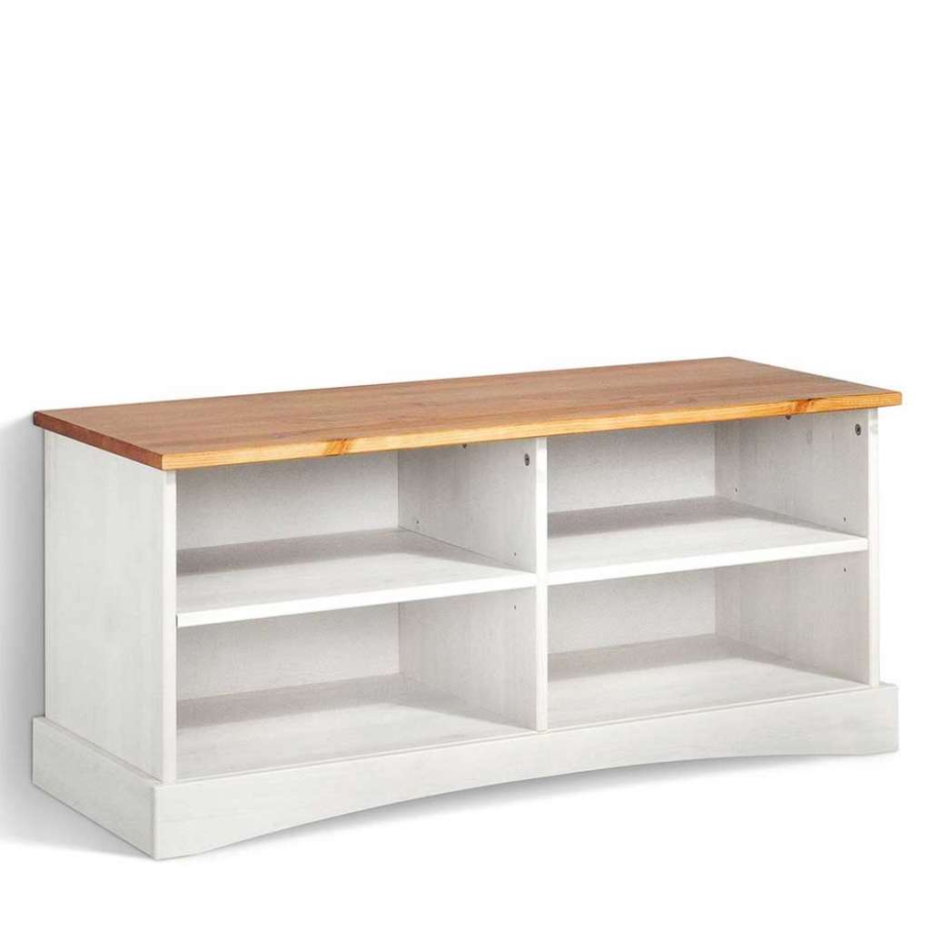 TV Regal in Weiß und Honigfarben Kiefer Massivholz