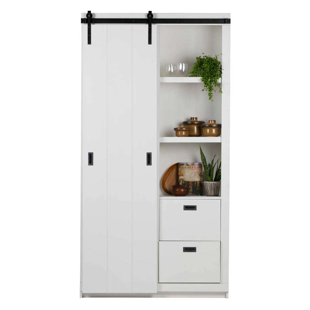 Wohnzimmervitrinenschrank in Weiß Kiefer teilmassiv Skandi Design