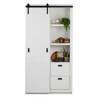 Wohnzimmervitrinenschrank in Weiß Kiefer teilmassiv Skandi Design