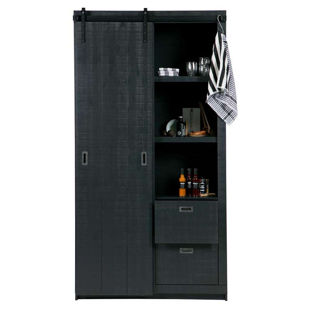 Wohnzimmerschrank in Schwarz Kiefer teilmassiv 230 cm hoch