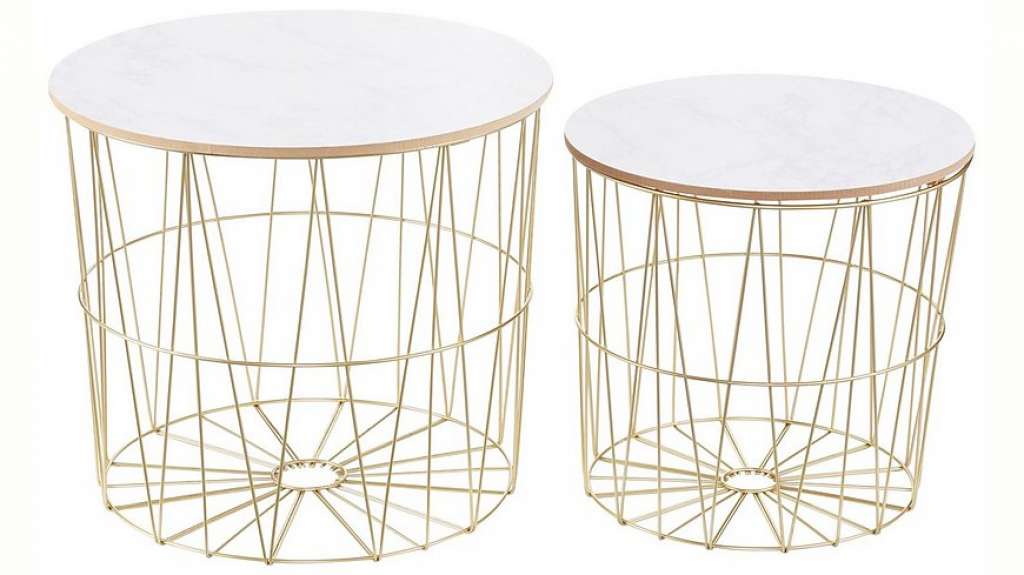 Beistelltisch (Set, 2-St), goldfarben mit Platte in Marmor-Optik