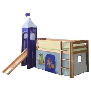 SPIELBETT Buche massiv 90/200 cm Blau, Naturfarben