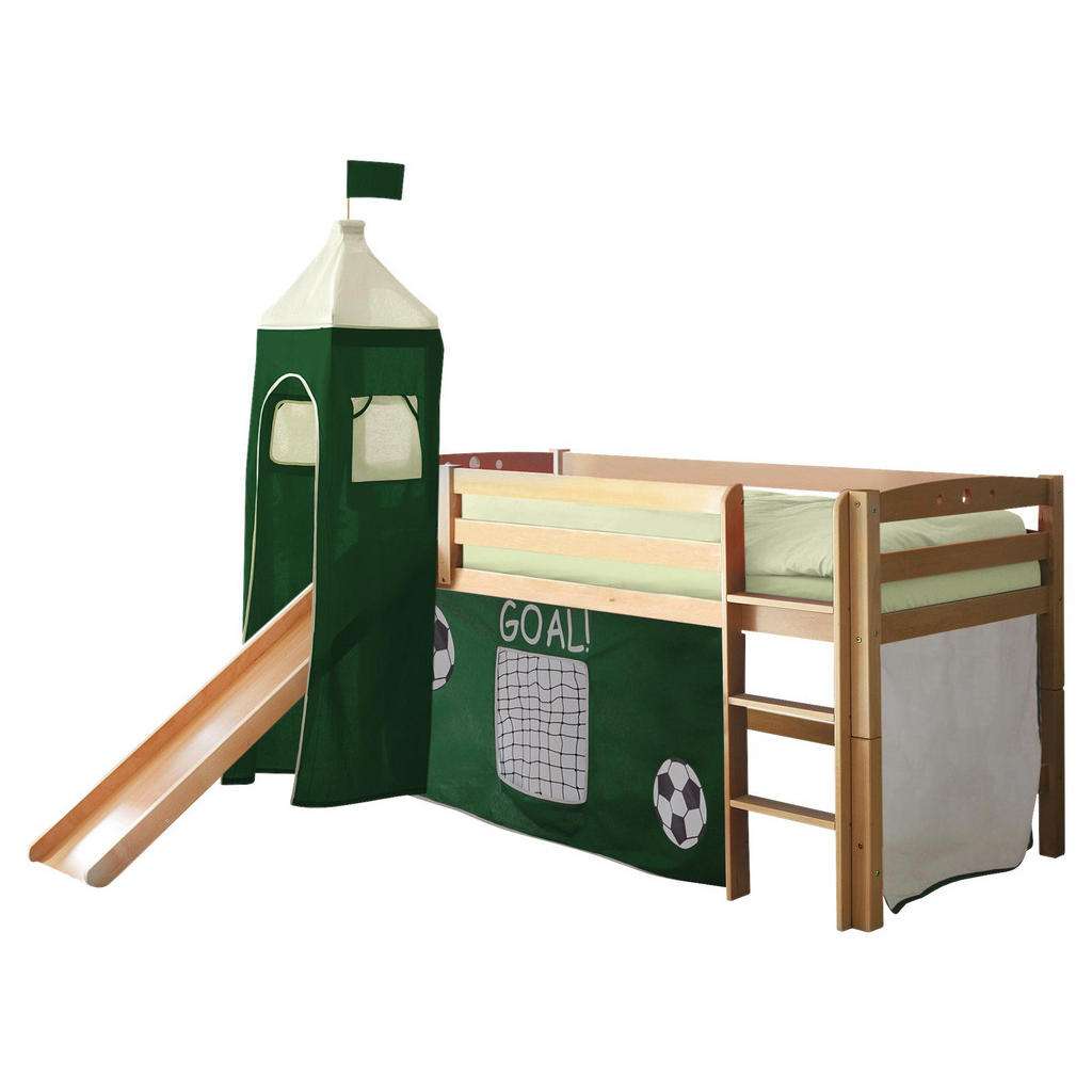 SPIELBETT Buche massiv 90/200 cm Naturfarben, Dunkelgrün