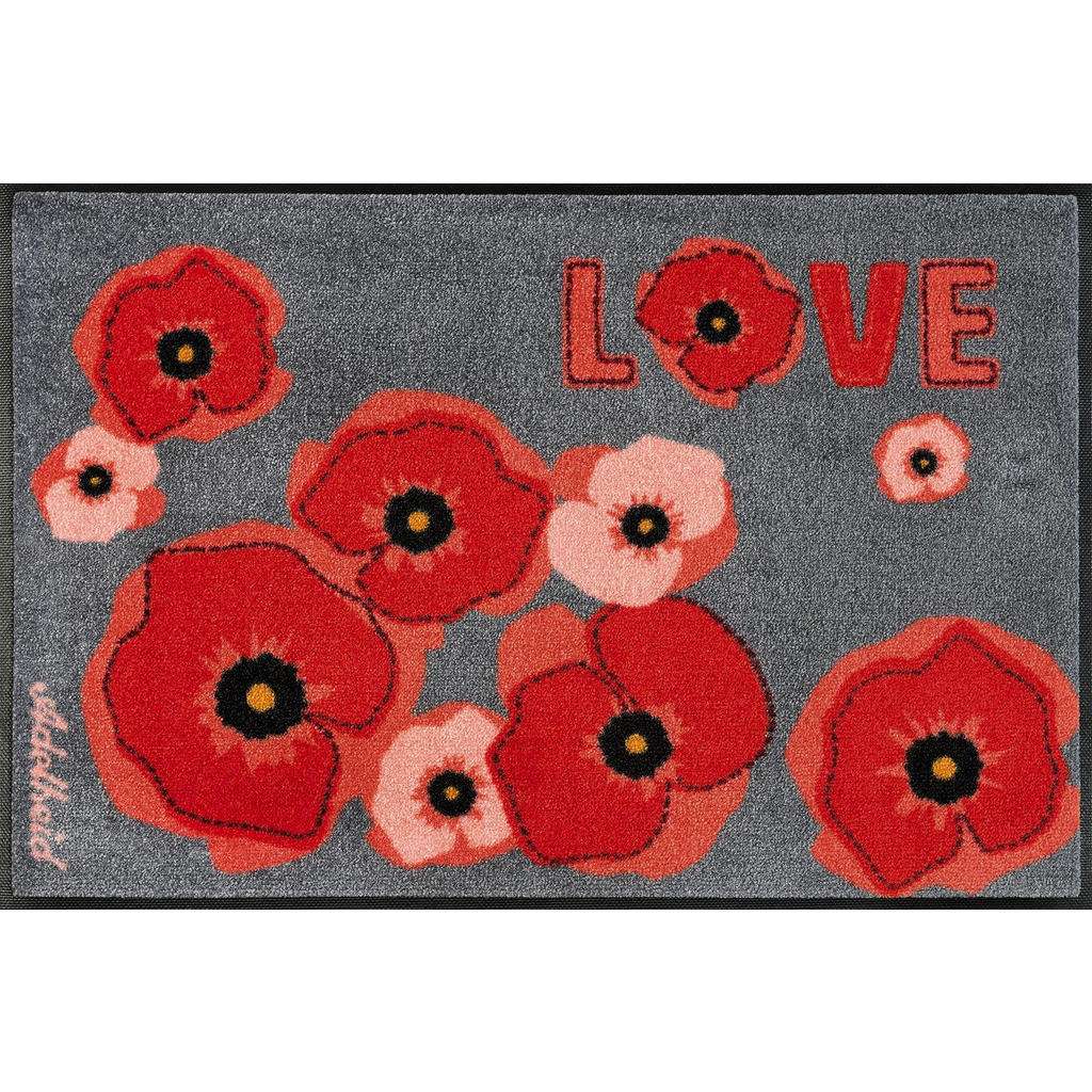 FUßMATTE 50/75 cm Blume Grau, Rot