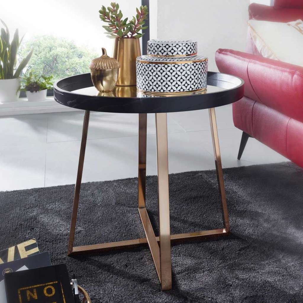 Couch Beistelltisch in Altgoldfarben Spiegelglas-Platte