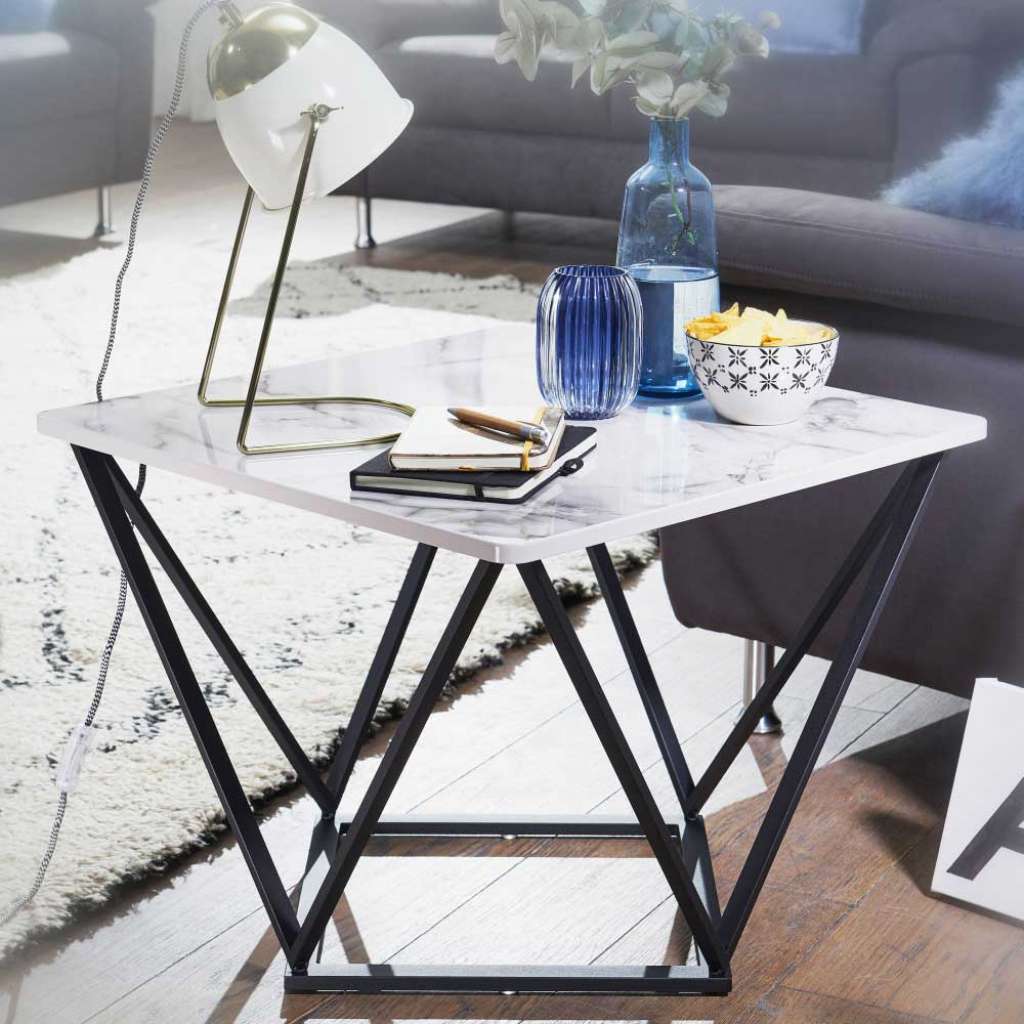 Sofa Beistelltisch in Weiß Marmor Optik 60 cm breit