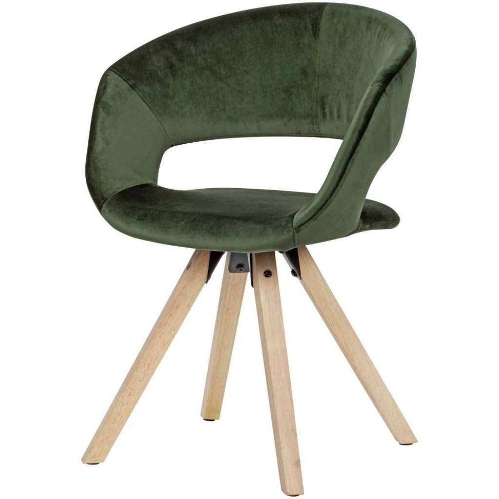 Samt Armstuhl in Dunkelgrün Massivholzgestell