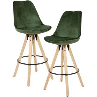 Samt Tresenstühle in Grün 4-Fuß Gestell aus Holz (2er Set)