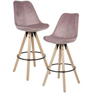 Samt Barhocker in Rosa Rückenlehne (2er Set)