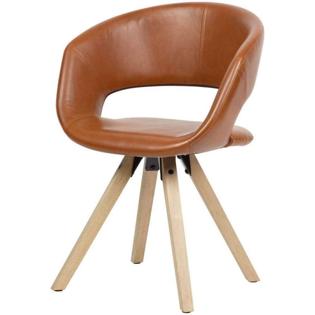 Küchenstuhl in Cognac Braun Kunstleder Massivholzgestell
