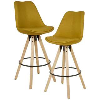 Tresenstühle in Ocker Webstoff 4-Fuß Gestell aus Holz (2er Set)
