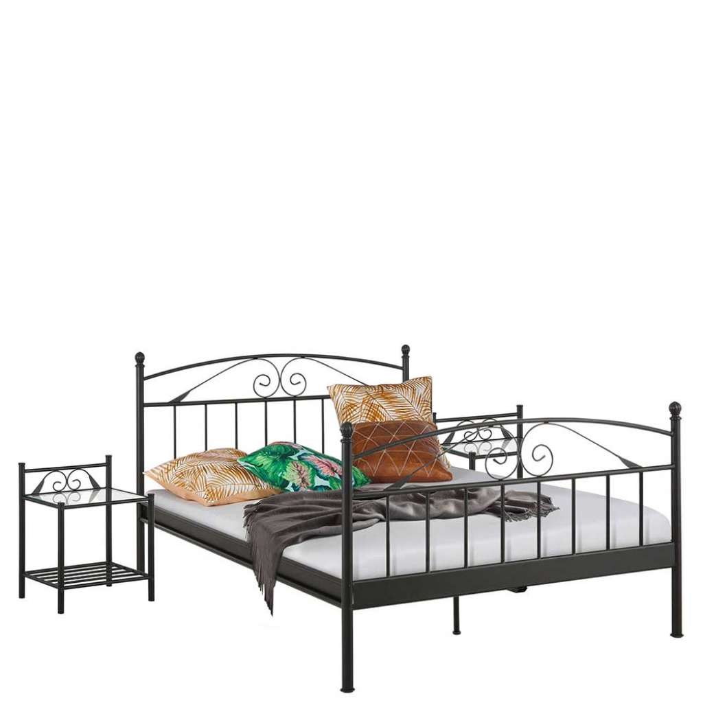 Niedriges Bett in Schwarz Metall Vintage Design (3-teilig)