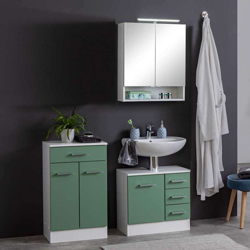 Badezimmer Set in Grün und Weiß LED Beleuchtung (3-teilig)