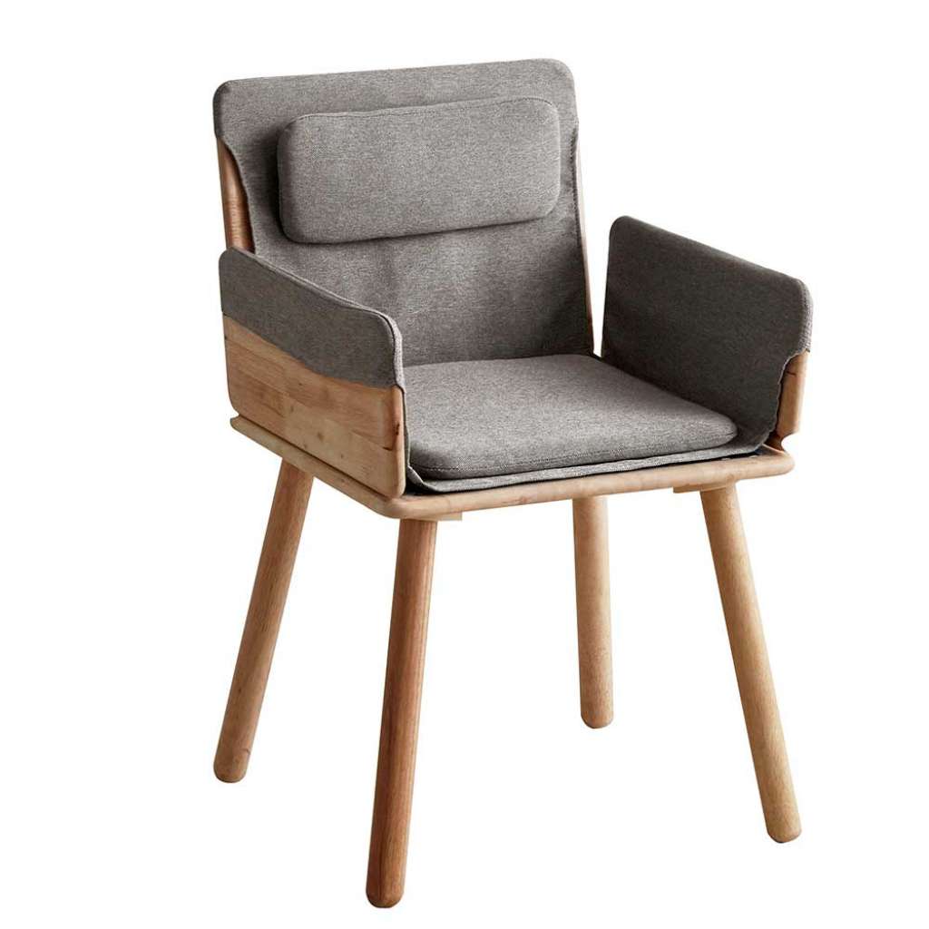 Armstuhl aus Massivholz Webstoffbezug in Grau