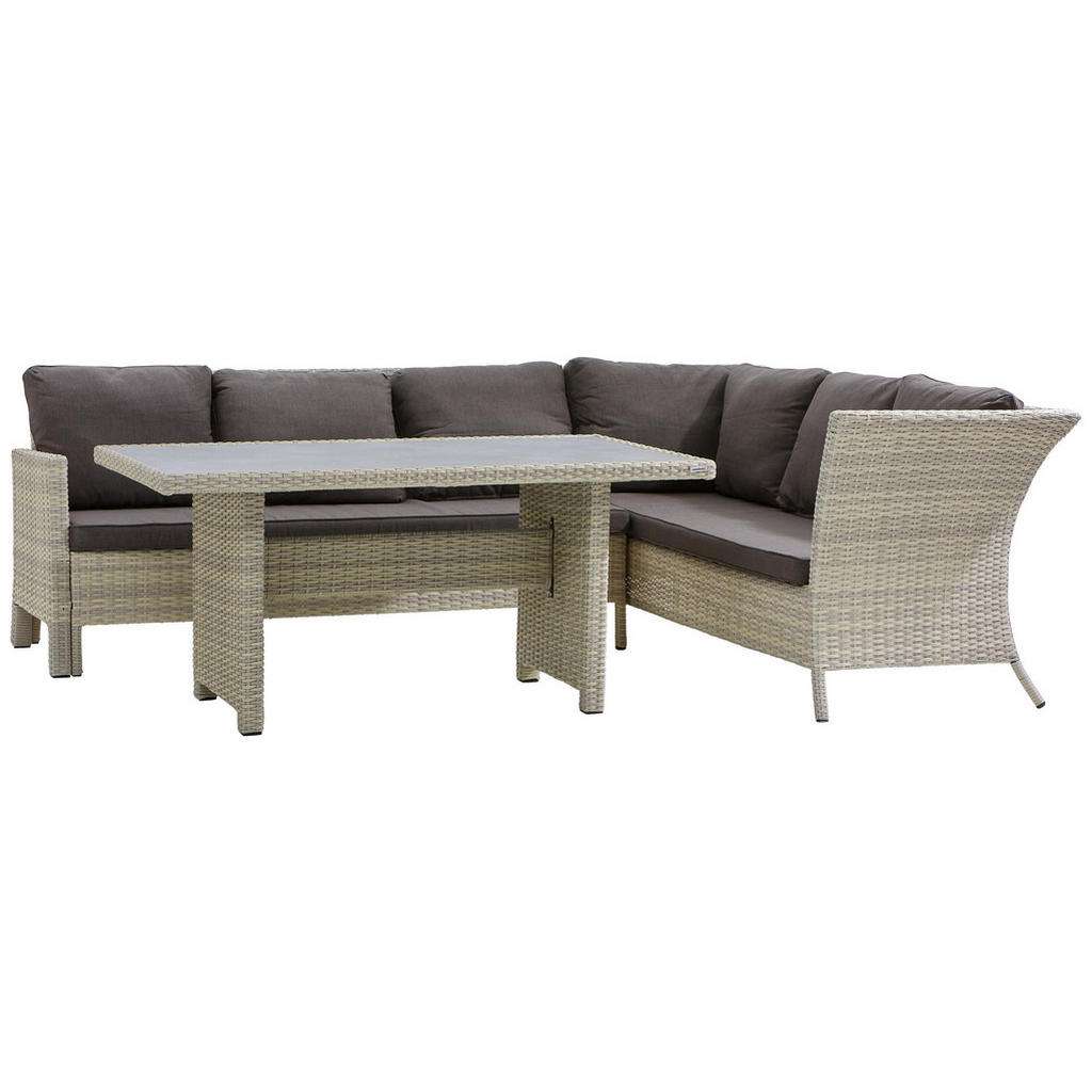DINING-LOUNGESET Braun, Beige Kunststoffgeflecht Aluminium