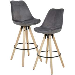 Designbarhocker in Dunkelgrau Samt Rückenlehne (2er Set)