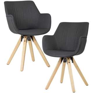 Esszimmerarmlehnstühle in Schwarz Webstoff Massivholzgestell (2er Set)