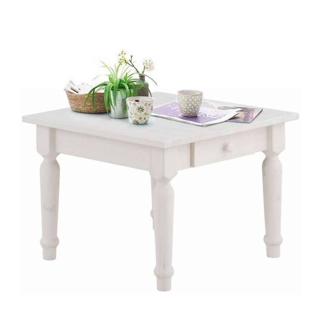 Massivholz Couchtisch in Weiß Landhausstil