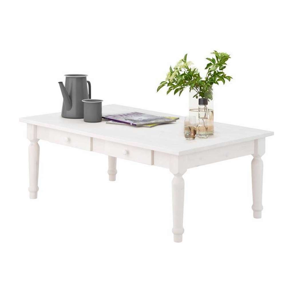 Weißer Couchtisch aus Kiefer Massivholz Landhaus Design