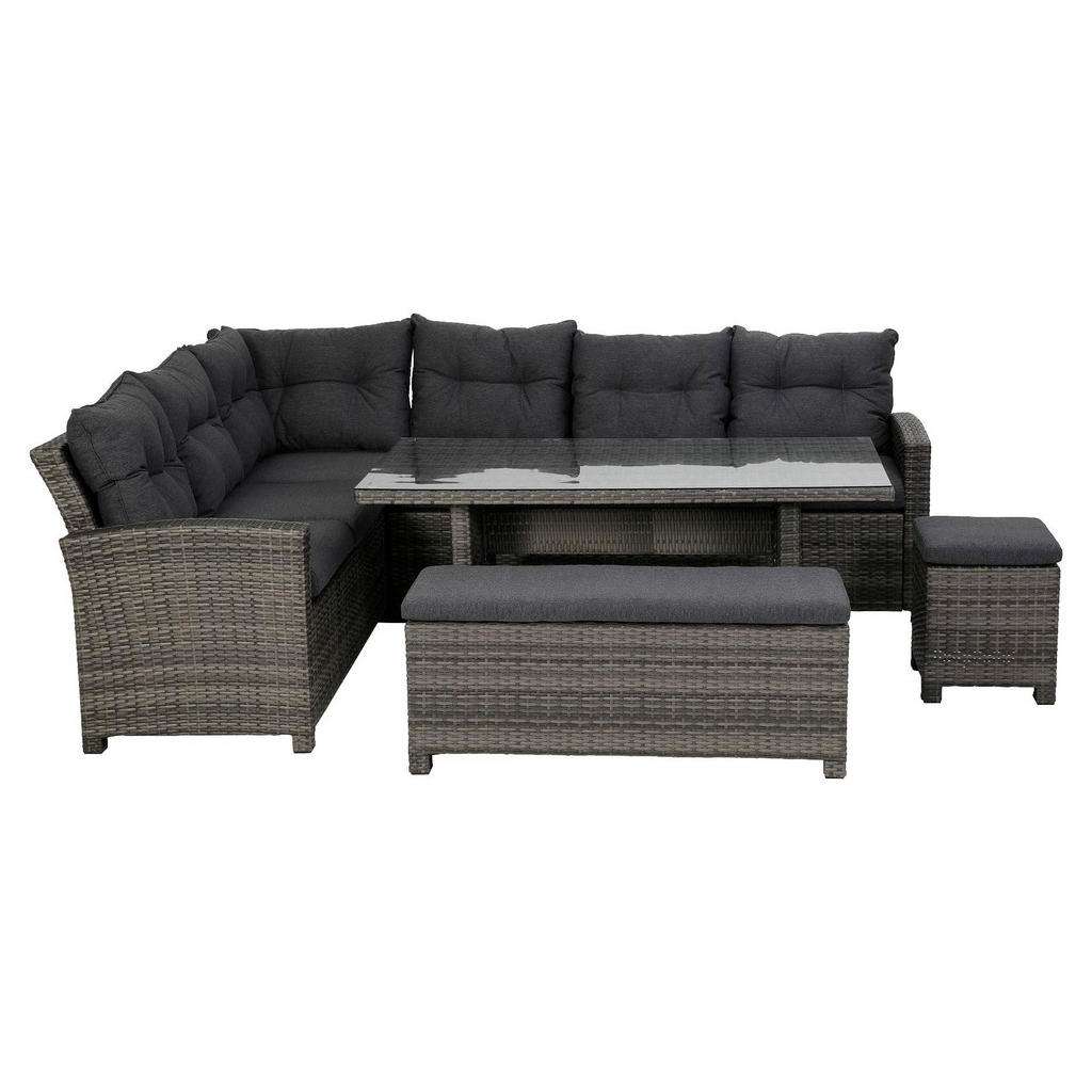 DINING-LOUNGESET Grau Kunststoffgeflecht Aluminium