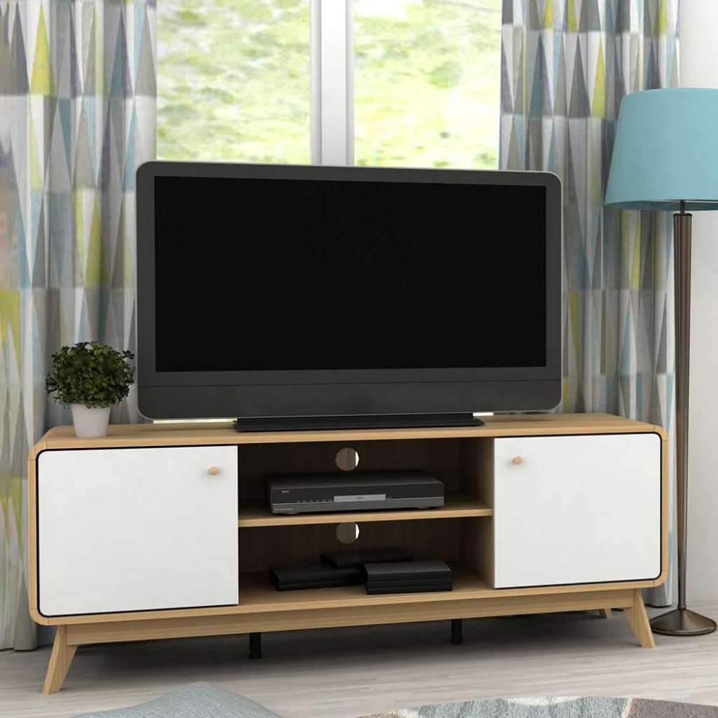 Fernsehboard in Weiß und Holz Naturfarben Skandi Design
