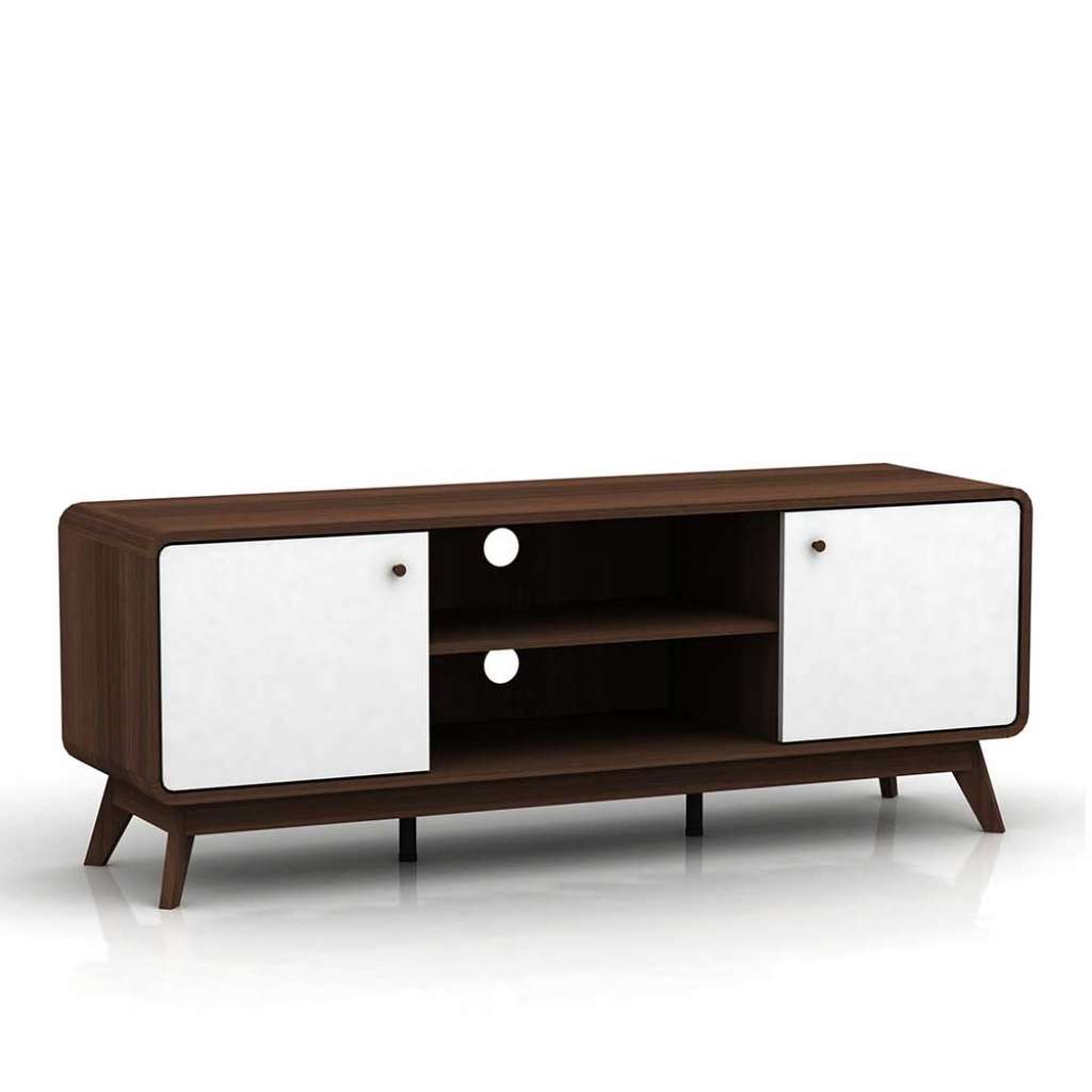 TV Unterschrank in Weiß und Walnussfarben Skandi Design