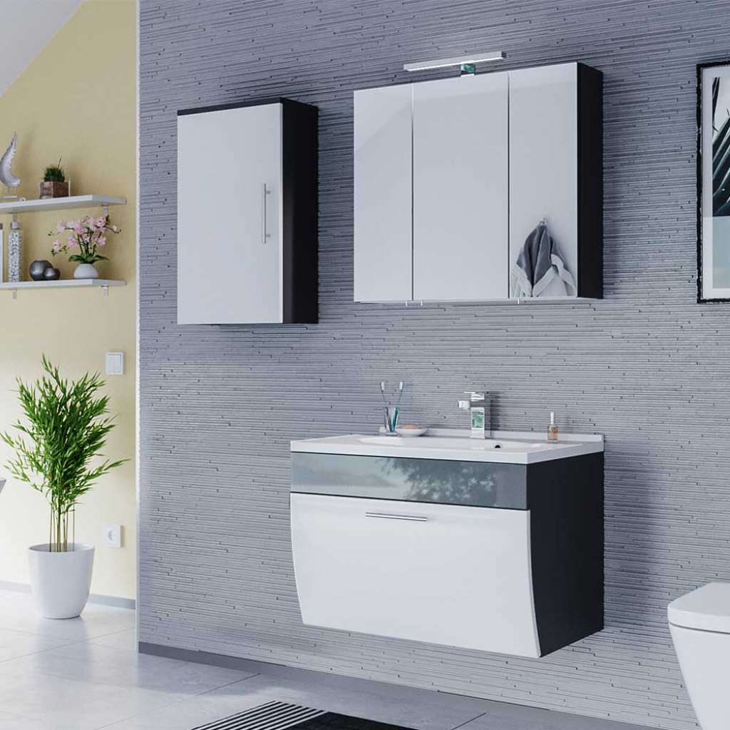 Badmöbelkomplettset in Anthrazit und Weiß Hochglanz modern (3-teilig)