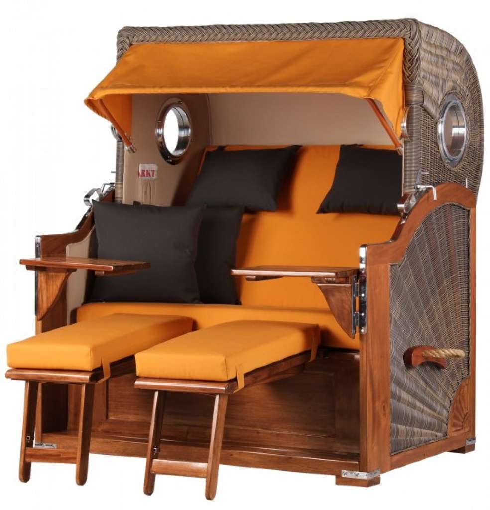 Strandkorb Kampen Mahagoni Bullauge PE grey Dessin 539