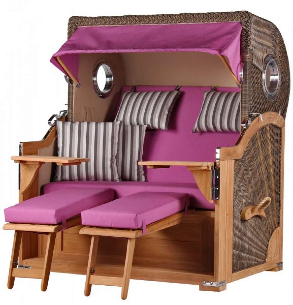 Strandkorb Kampen Teak Bullauge PE grey Dessin 538