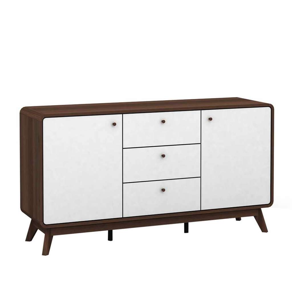 Esszimmer Sideboard in Weiß und Walnussfarben 140 cm breit