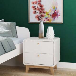 Nachtschrank in Weiß und Holz Naturfarben Skandi Design (2er Set)