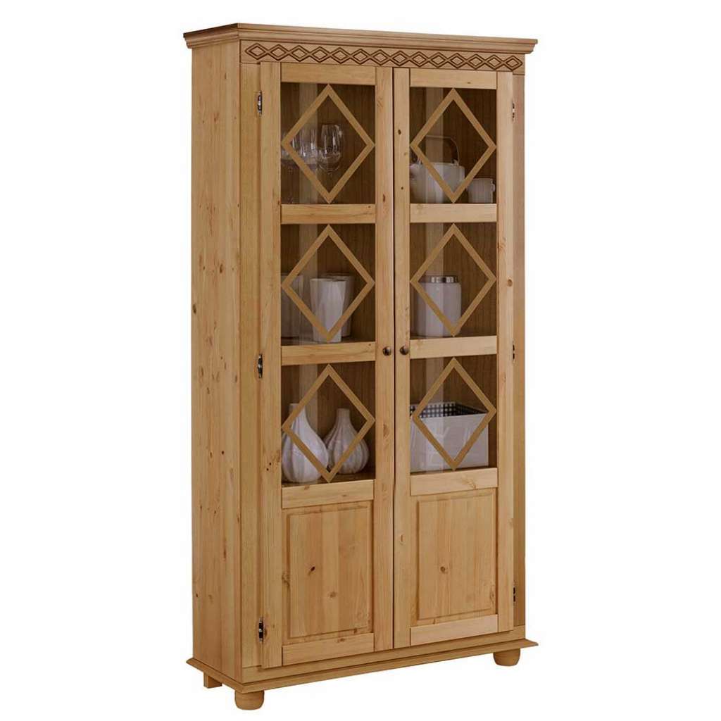 Landhaus Vitrinenschrank aus Kiefer Massivholz 95 cm breit