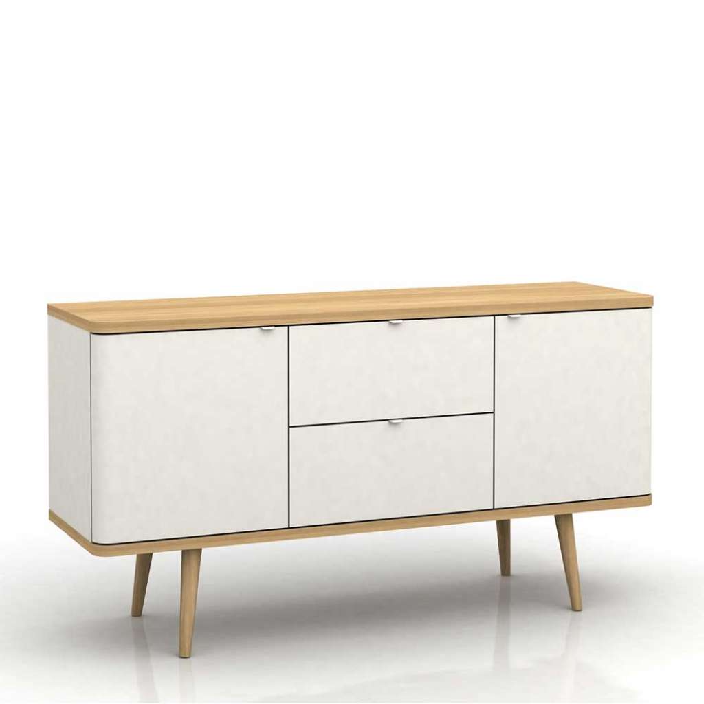 Wohnzimmer Kommode in Weiß und Eichefarben 75 cm hoch
