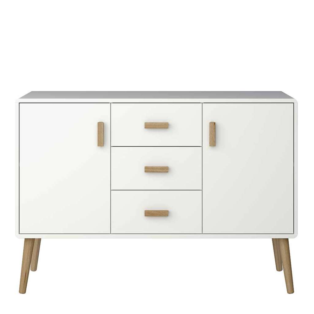 Wohnzimmer Sideboard in Weiß und Eichefarben 125 cm breit