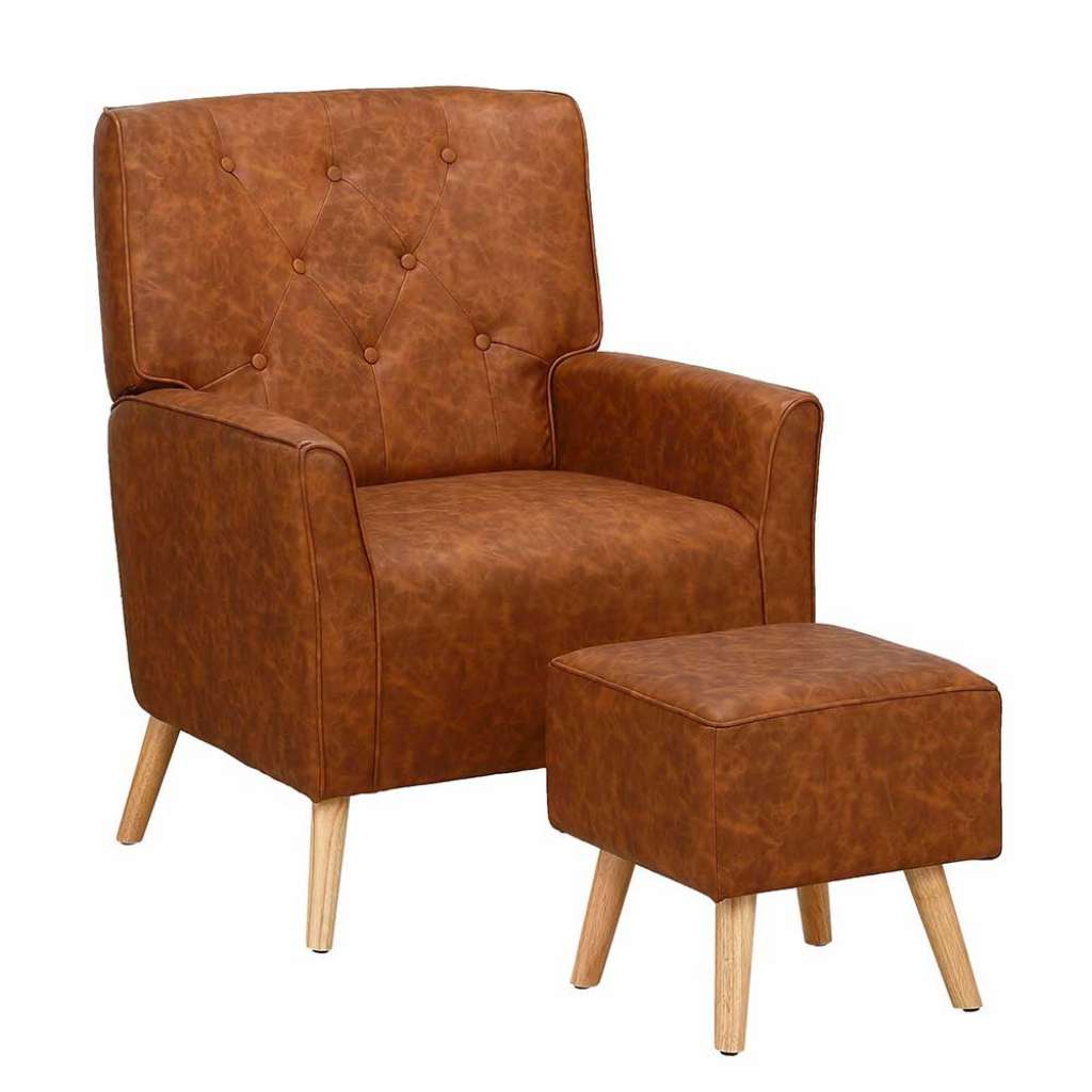 Wohnzimmer Sessel in Cognac Braun Kunstleder Retrostil (2-teilig)