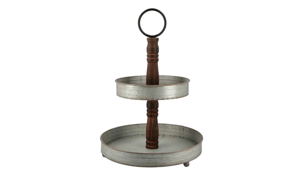 Etagere ¦ silber ¦ Zink, Holz ¦ Maße (cm): H: 58 Ø: 36 Geschirr > Etageren - Höffner